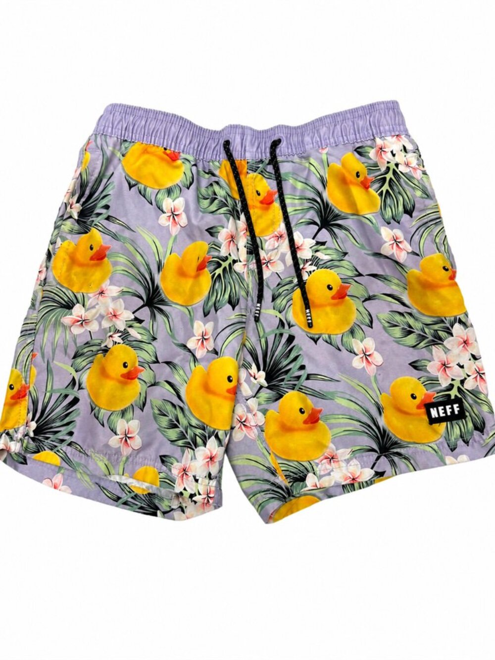 Neff Purple Swim Trunks with Yellow Rubber Duck Print